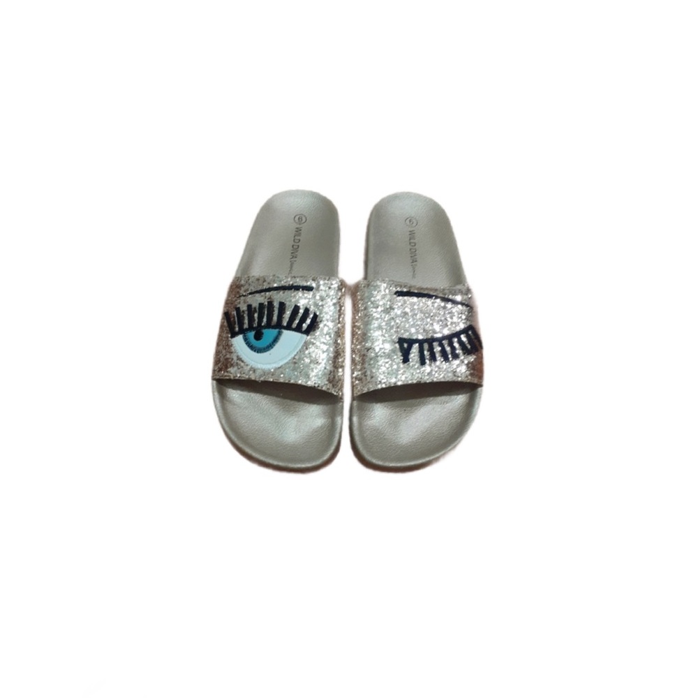 Sparkle sandals slides winky eye, wild diva
